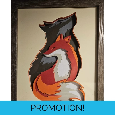 Fox & Wolf 8x10 3D Shadow Box Art Fox & Wolf 8x10 3D Shadow Box Art