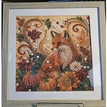 Fox Fall Harvest 12x12 Framed Rhinestone Art