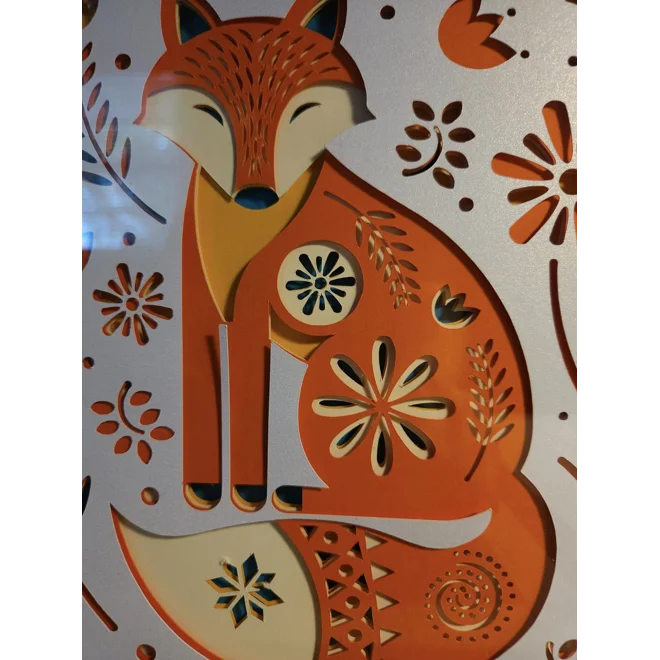Additional Image for Fox Folk Art Style 8x8 3D Shadow Box