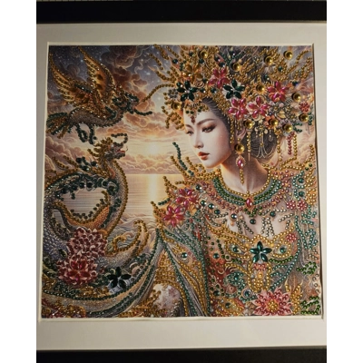 Geisha Dragons 12x12 Framed Rhinestone Art