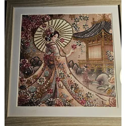Geisha in Spring 12x12 Framed Rhinestone Art