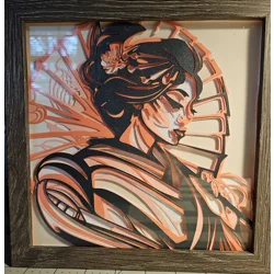 Geisha Pink Pastel 8x8 3D Shadow Box Art