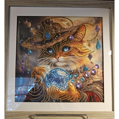 Ginger Mystic Cat 12x12 Framed Rhinestone Art