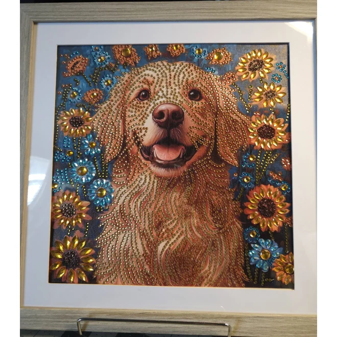 product Image for Golden Retriever Sunflowers 12x12 Framed Rhinestone Art