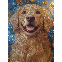 Golden Retriever Sunflowers 12x12 Framed Rhinestone Art