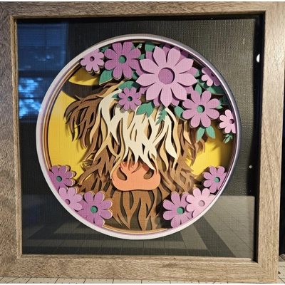 Highland Cow 9x9 3D Shadow Box Art Highland Cow 9x9 3D Shadow Box Art