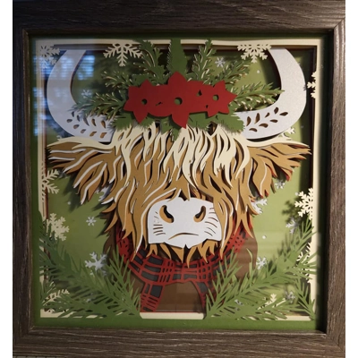 Highland Cow Christmas 8x8 3D Shadow Box Art Highland Cow Christmas 8x8 3D Shadow Box Art