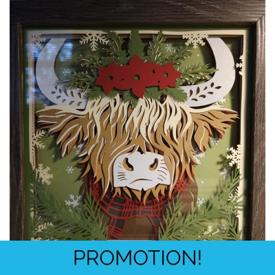 Highland Cow Christmas 8x8 3D Shadow Box Art Highland Cow Christmas 8x8 3D Shadow Box Art