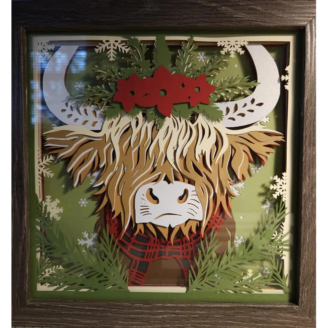product Image for Highland Cow Christmas 8x8 3D Shadow Box Art