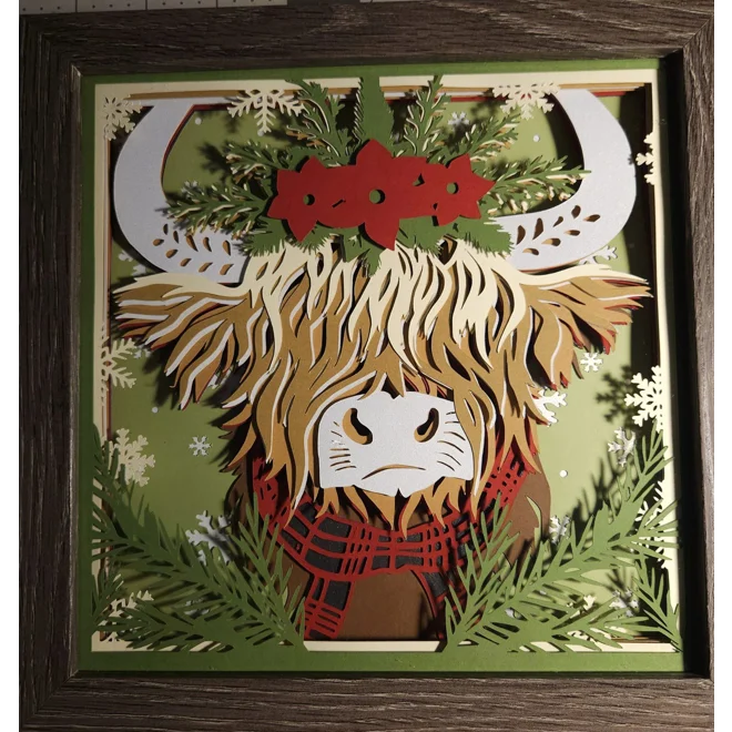 Additional Image for Highland Cow Christmas 8x8 3D Shadow Box Art