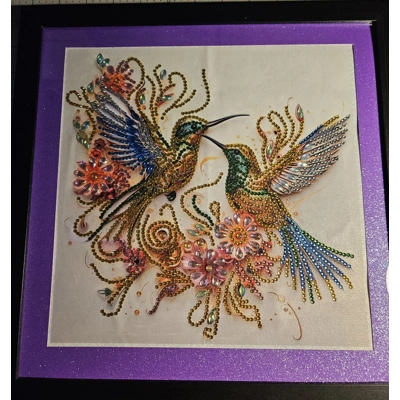 Hummingbirds 12x12 Rhinestone Framed Art
