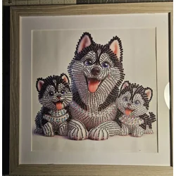 Husky and Puppies 12x12 Framed Rhinestone Art