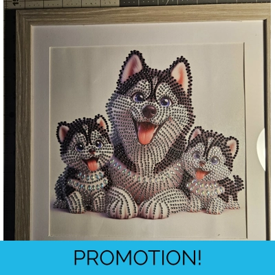Husky and Puppies 12x12 Framed Rhinestone Art Husky and Puppies 12x12 Framed Rhinestone Art