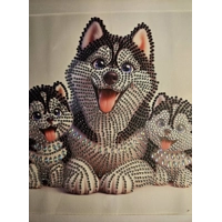 Husky and Puppies 12x12 Framed Rhinestone Art