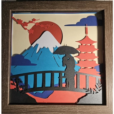 Japan Sunset 8x8 3D Shadow Box Art Japan Sunset 8x8 3D Shadow Box Art