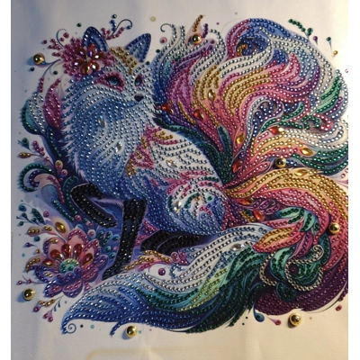 Vibrant 9 Tail Fox 12x12 Framed Rhinestone Art