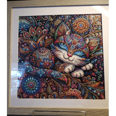 Kitten Mandala 12x12 Framed Rhinestone Art