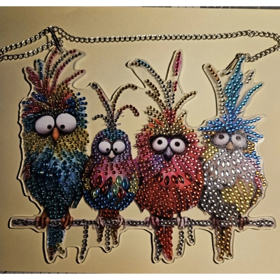 Kooky Birds 7x8 Hanging Rhinestone Art