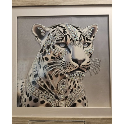 Snow Leopard Crystals 12x12 Framed Rhinestone Art
