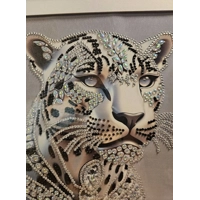 Snow Leopard Crystals 12x12 Framed Rhinestone Art