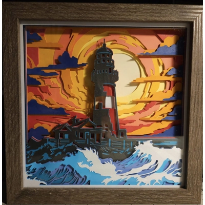 Lighthouse at Sunset 8x8 3D Shadow Box Art Lighthouse at Sunset 8x8 3D Shadow Box Art