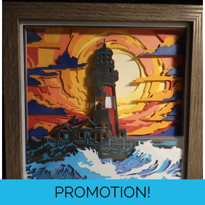 Lighthouse at Sunset 8x8 3D Shadow Box Art Lighthouse at Sunset 8x8 3D Shadow Box Art