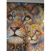 Lion and Cub Pastels 12x12 Framed Rhinestone Art