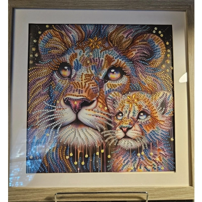 Lion and Cub Pastels 12x12 Framed Rhinestone Art
