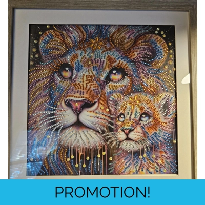 Lion and Cub Pastels 12x12 Framed Rhinestone Art Lion and Cub Pastels 12x12 Framed Rhinestone Art