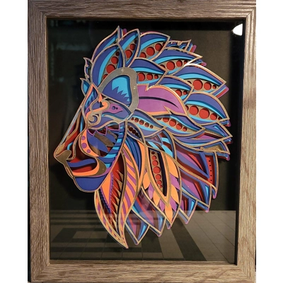 Lion Zentangle 8x10 3D Shadow Box