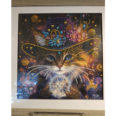 Magical Cat 12x12 Framed Rhinestone Art