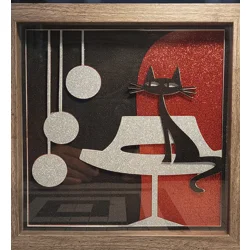 Mid Century Modern Cat 3-D 9x9 Shadow Box