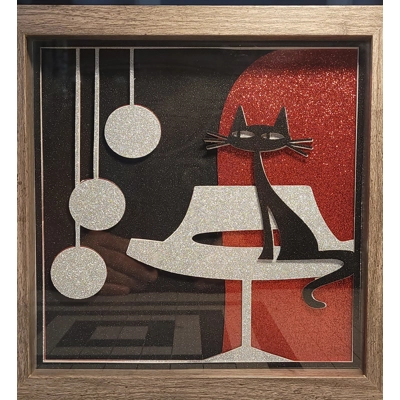 Mid Century Modern Cat 3-D 9x9 Shadow Box