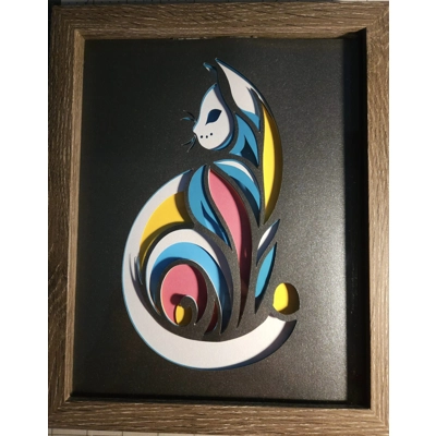 Modernist Cat 8x10 3D Shadow Box Art Modernist Cat 8x10 3D Shadow Box Art