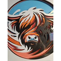 Modern Highland Wooly Cow 8x8 3D Shadow Box Art