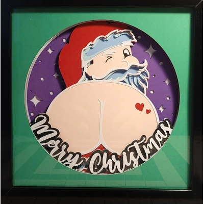 Naughty Santa 8x8 3-D Shadow Box Art Naughty Santa 8x8 3-D Shadow Box Art
