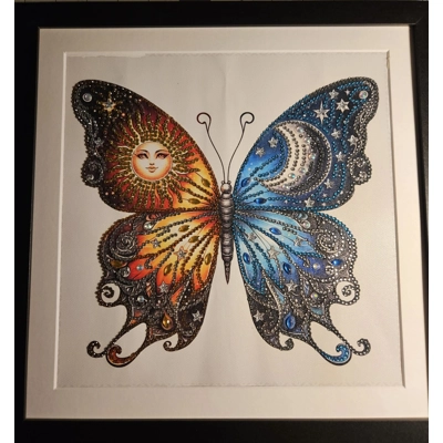 Night and Day Butterfly 12x12 Framed Rhinestone Art