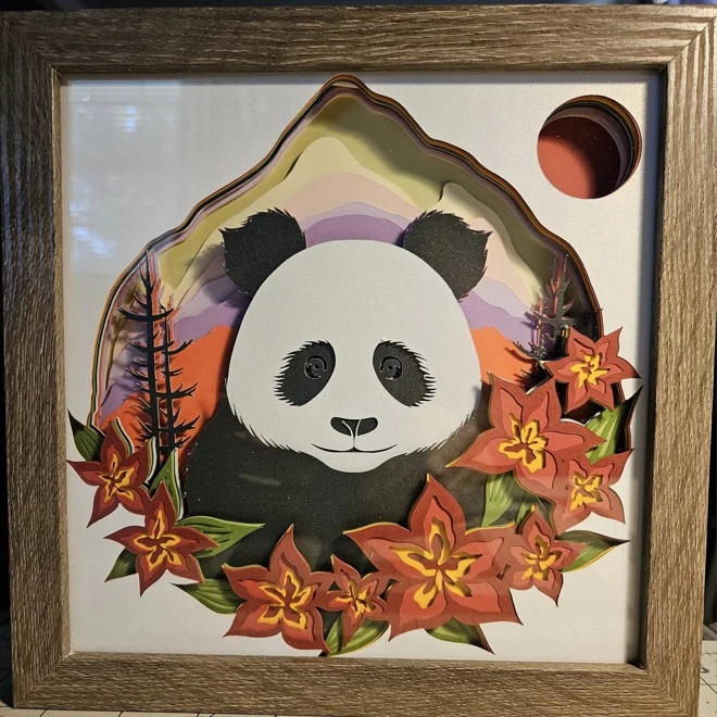 Additional Image for Panda In Twilight Garden 8x8 3D Shadow Box Art
