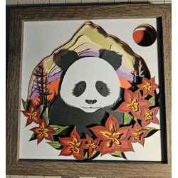 Panda In Twilight Garden 8x8 3D Shadow Box Art