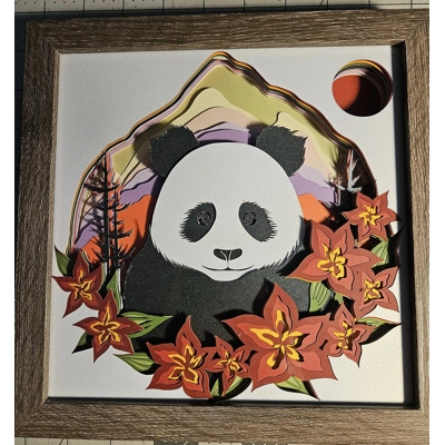 Panda In Twilight Garden 8x8 3D Shadow Box Art Panda In Twilight Garden 8x8 3D Shadow Box Art