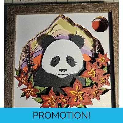Panda In Twilight Garden 8x8 3D Shadow Box Art Panda In Twilight Garden 8x8 3D Shadow Box Art