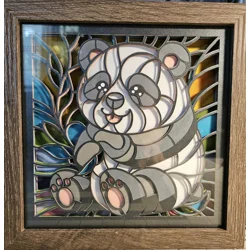 Panda Faux Stained Glass 8x8 3D Shadow Box Art