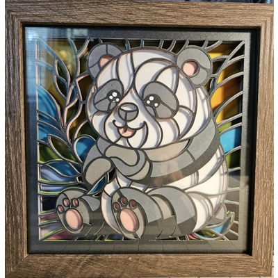 Panda Faux Stained Glass 8x8 3D Shadow Box Art Panda Faux Stained Glass 8x8 3D Shadow Box Art
