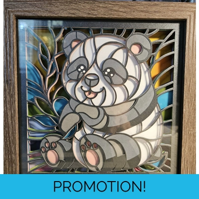 Panda Faux Stained Glass 8x8 3D Shadow Box Art Panda Faux Stained Glass 8x8 3D Shadow Box Art