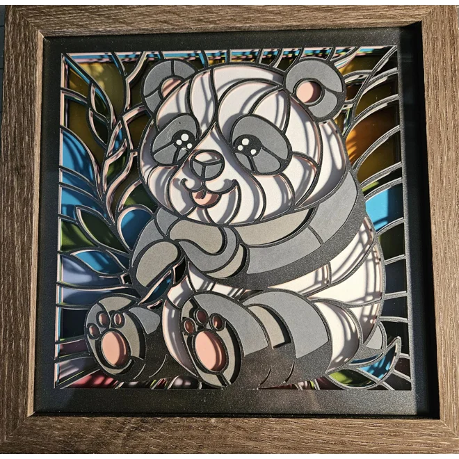 Additional Image for Panda Faux Stained Glass 8x8 3D Shadow Box Art