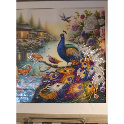 Peacock Paradise 12x12 Framed Rhinestone Art