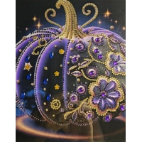 Purple and Gold Pumpkin 12x12 Framed Rhinestone Art