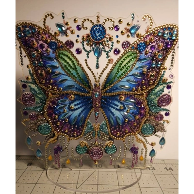 Table Top Butterfly Purple Blue Green 8x8 Rhinestone Art