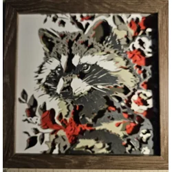 Raccoon with Flowers 8x8 3D Shadow Box Art