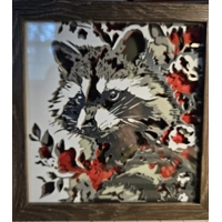 Raccoon with Flowers 8x8 3D Shadow Box Art